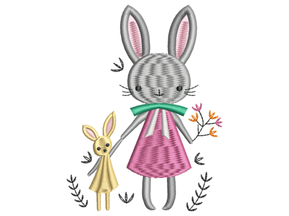 Download Bunny Girl and Rabbit Doll Embroidery - Premium Resources