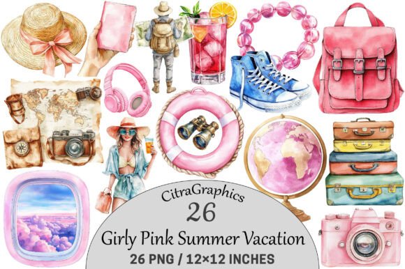 Download Girly Pink Summer Vacation Clipart. - Girly Collection
