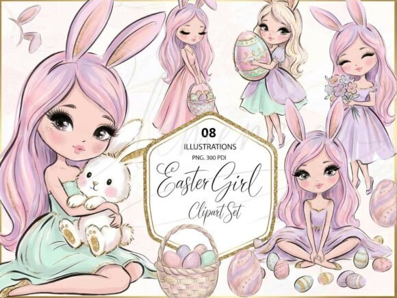 Download Easter Bunny Girl Clipart PNG Set - Bunny girl Collection