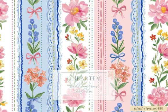 Download Watercolor Floral Stripe Sublimation Art - Trip Collection