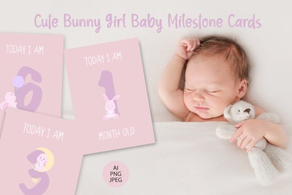 Download Cute Bunny Girl Baby Milestone Cards PNG - Premium Resources