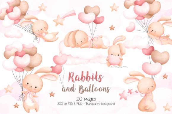 Download Watercolor Rabbit Girl and Balloons - Premium Resources
