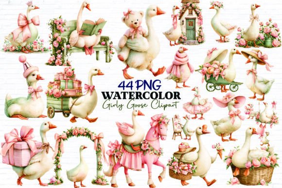 Download Watercolor Girly Goose Clipart Bundle - Girly Collection