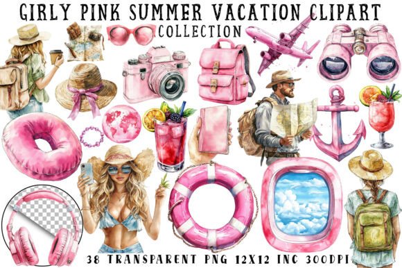 Download Girly Pink Summer Vacation Clipart - Girly Collection