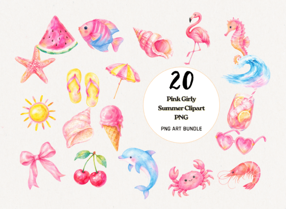 Download Pink Girly Summer Coastal PNG Bundle - Girly Collection